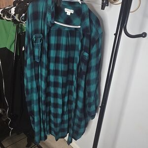 Ava & Viv Teal and Black Checkered Long Sleeve Dress